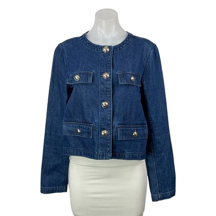 Ann Taylor Blue Long Sleeves Patch Pocket Cropped Denim Jean Coat Jacket Size S