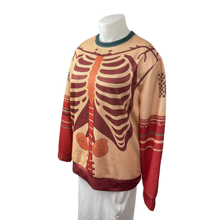 Women's Coral Skeleton Halloween Anatomy Long Sleeve Sweatshirt Sweater Size XXL