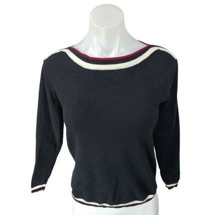 Eternelle Women's Black White Striped Long Sleeve Pullover Sweater Top Size S