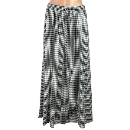 Max Studio Navy Blue Gingham Check Boho High Waist A Line Maxi Skirt Size M