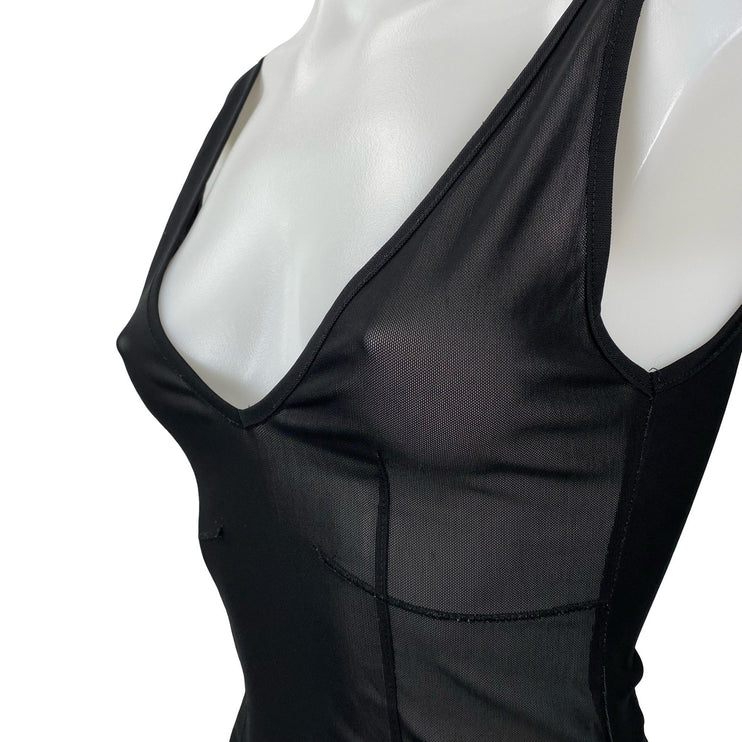 Zara Women's Black Sheer Mesh Tulle Scoop Neck Sleeveless Tank Bodysuit Top Sz S