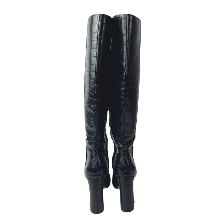 Circus by Sam Edelman Black Croc Leather Zip Up Heeled Knee High Boots Size 5.5