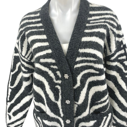 Zara Black White Wool Zebra Print Long Sleeve Button Up Cardigan Sweater Top S