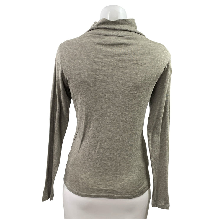 Wrap London Womens Gray Tan High Neck Long Sleeve Button Down Sweater Top Size 6