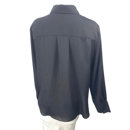 H&M Womens Black Collared Long Sleeve Formal Work Button Down Shirt Blouse Top M