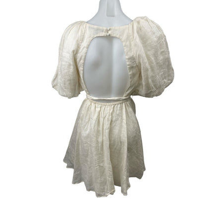 Banana Republic White Ramie Short Puff Sleeve Open Back Mini A-line Dress Sz XS
