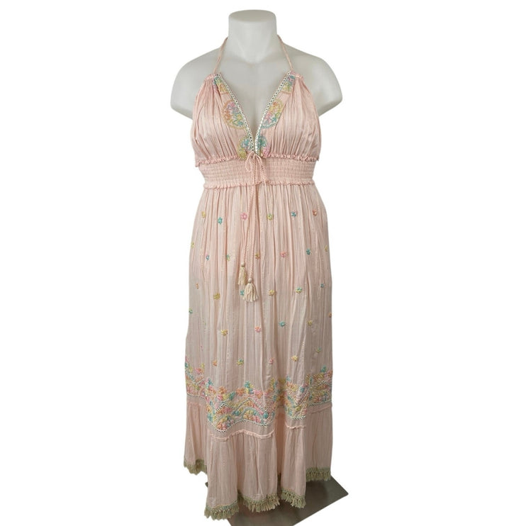 NEW Ananta Floral Embroidery Tassel Summer Maxi Camisole Tank A-Line Dress L/XL