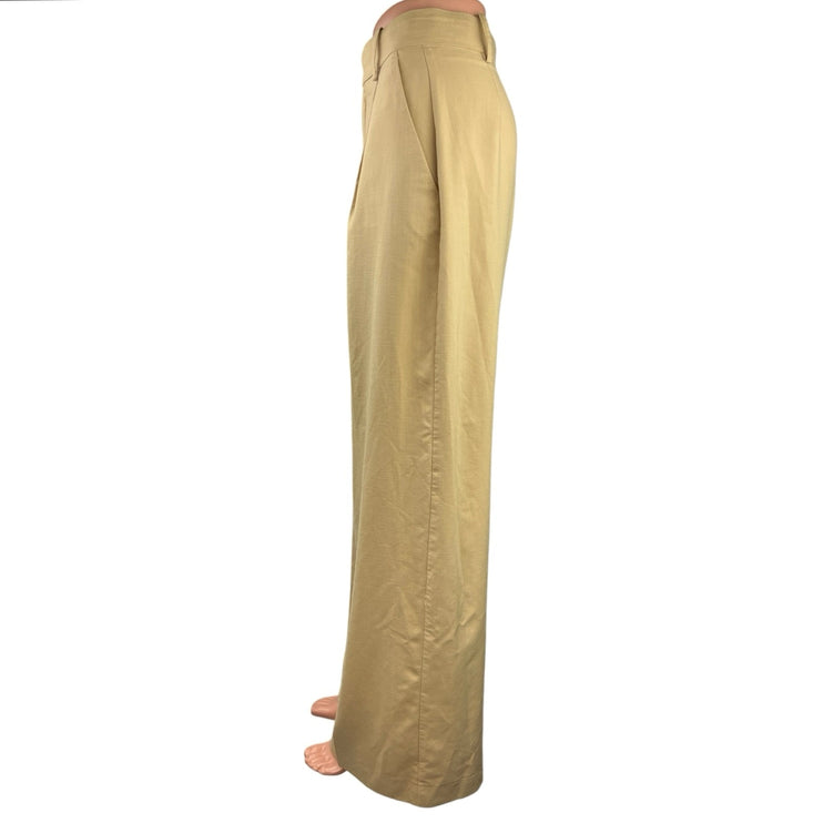 Zara Women Tan High Rise Front Pleated Wide Leg Business Career Dress Pants Sz S