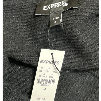 NEW Express Women's Black Ribbed Knit Long Sleeve V Neck Midi Sweater Dress M