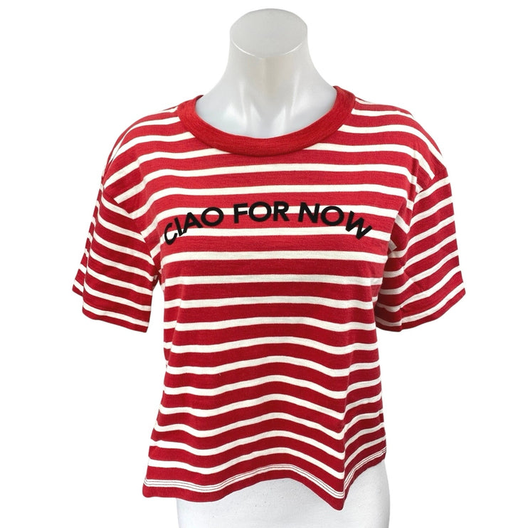 Madewell Ciao For Now Red Striped Short Sleeve Crew Neck Crop Tee T-Shirt Top S