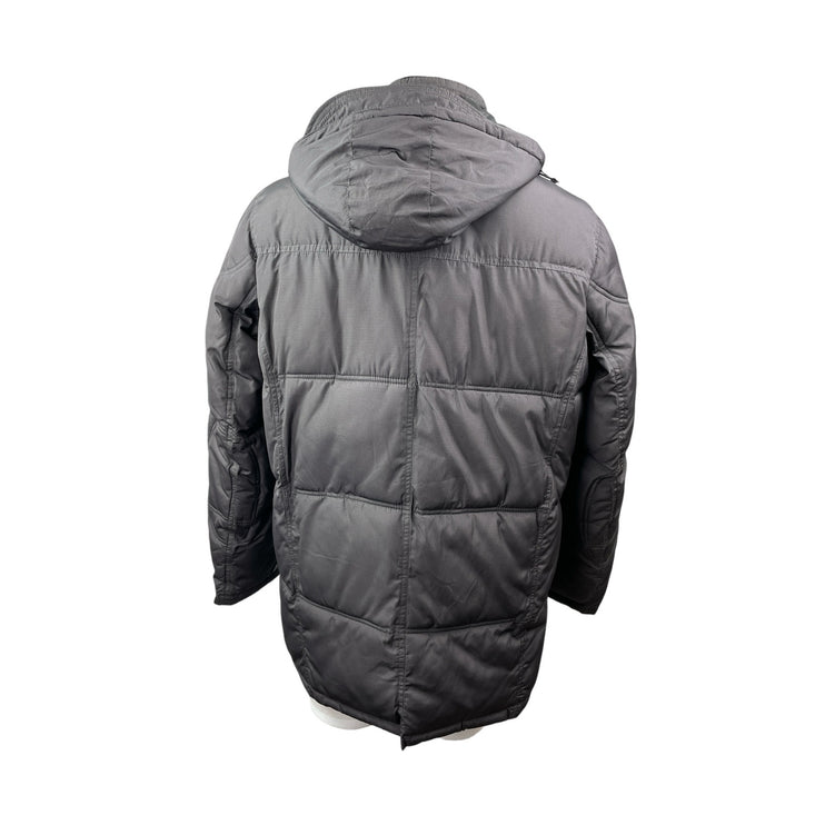Perry Ellis Portfolio Printtech Black Hooded Puffer Quilted Coat Jacket Size LT