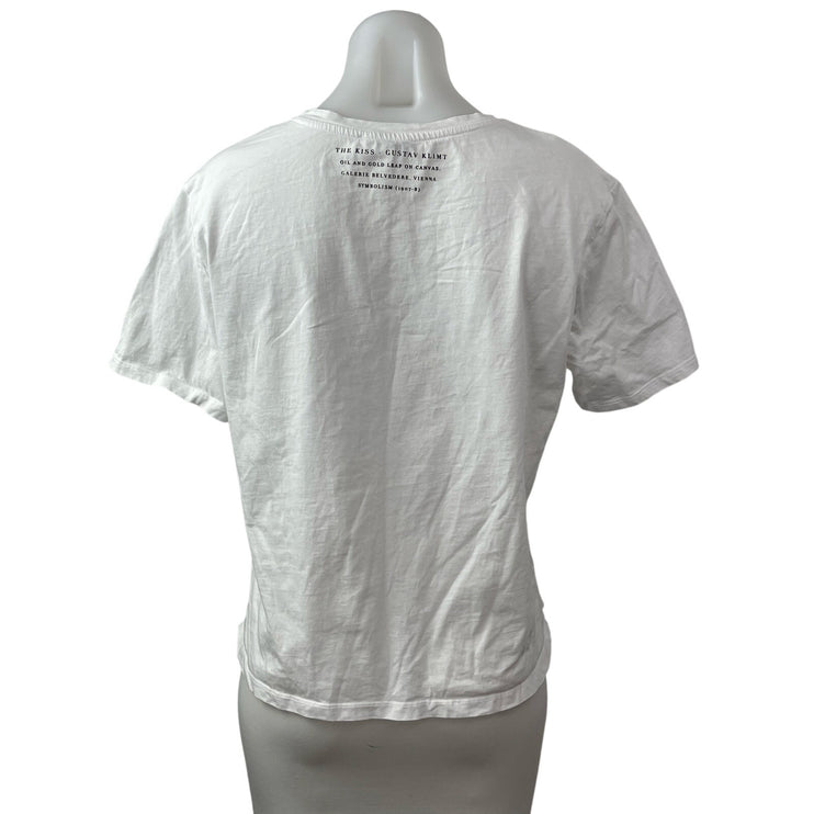 Zara Women's White The Kiss Klimt Painting Short Sleeve T Shirt Tee Top Size S