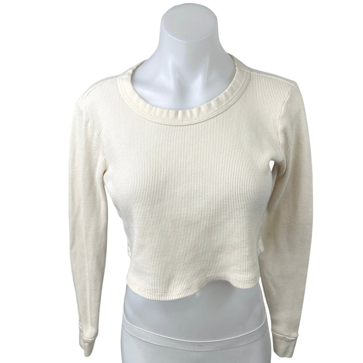 Mate White Knit Crew Neck Long Sleeve Pullover Crop Sweatshirt Sweater Top Sz M