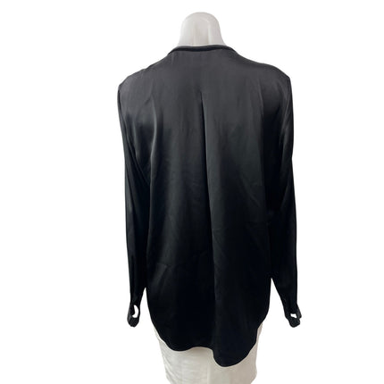 Elie Tahari Womens Black Long Sleeves Satin Silk Pleated Pintuck Blouse Top Sz M