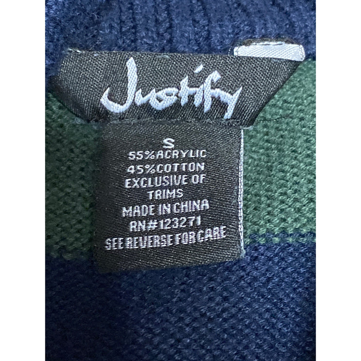 Justify Mens Blue Green Striped Long Sleeve Quarter Zip Rugby Sweater Top Size S