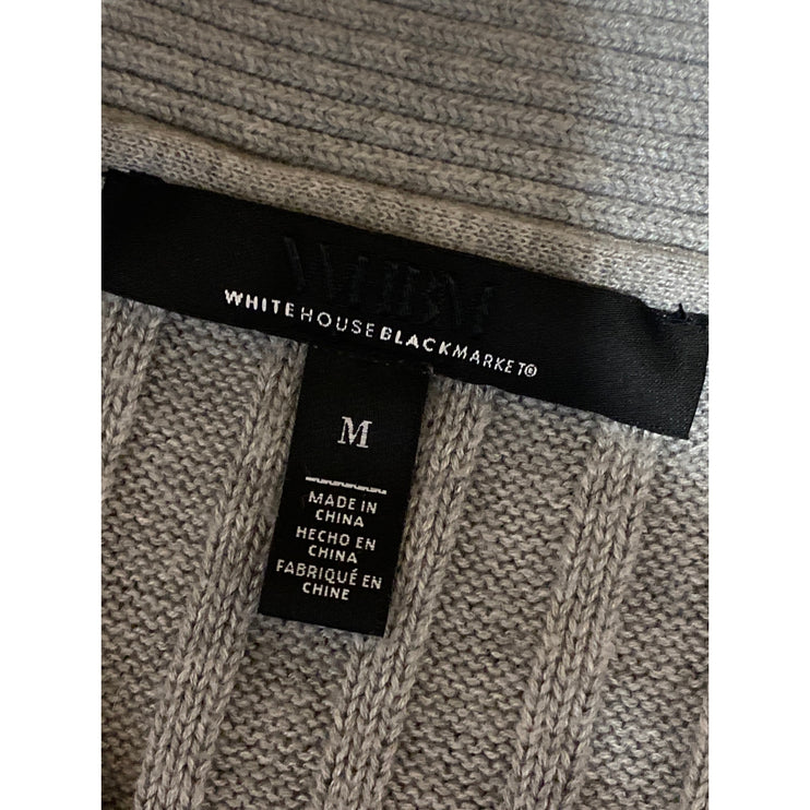 White House Black Market Gray Ribbed Knit V Neck Long Sleeve Sweater Top Size M