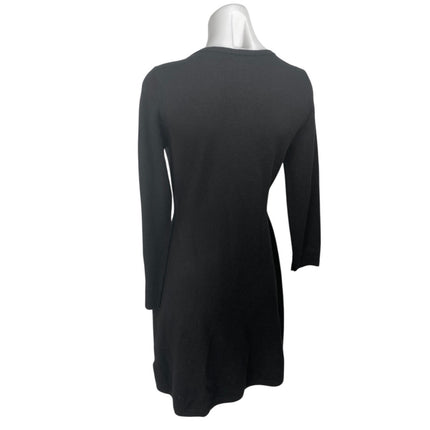 Nicole Miller 100% Wool Black Knit Long Sleeve Knee Length Sweater Dress Size S
