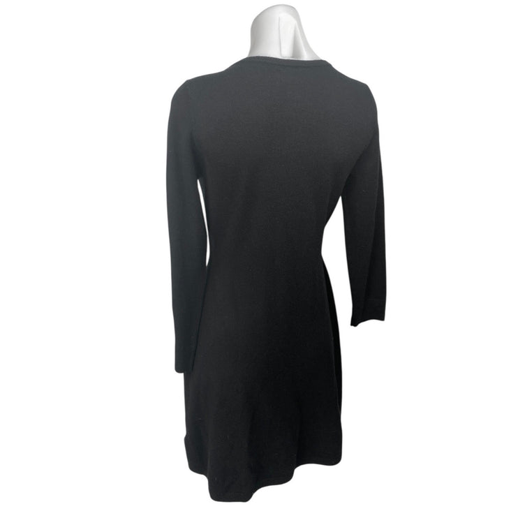 Nicole Miller 100% Wool Black Knit Long Sleeve Knee Length Sweater Dress Size S