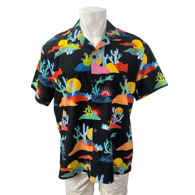 Drill Clothing Multicolor Desert Cactus Print Short Sleeve Button Up Shirt Top L