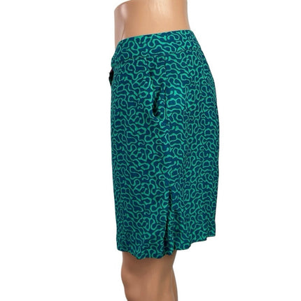 Lisa Corti Monoprix Women Green Linen Geometric High Rise Bermuda Shorts Size 38