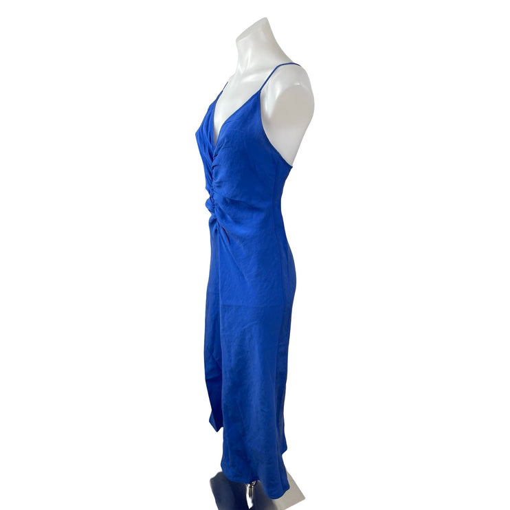 Zara Cobalt Blue Sleeveless V Neck Cami Tank Ruched Backless Maxi Dress Size M