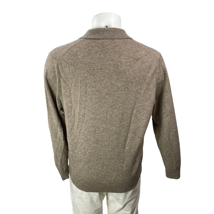 Zara Men's Beige Long Sleeves Wool Knit Collared Pullover Polo Sweater Top Sz XL