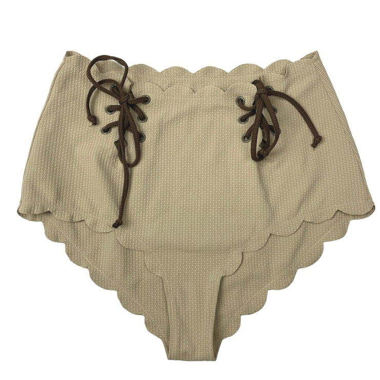 Marysia Beige High-Waisted Scalloped Edge Palm Springs Bikini Tie Bottom Sz S