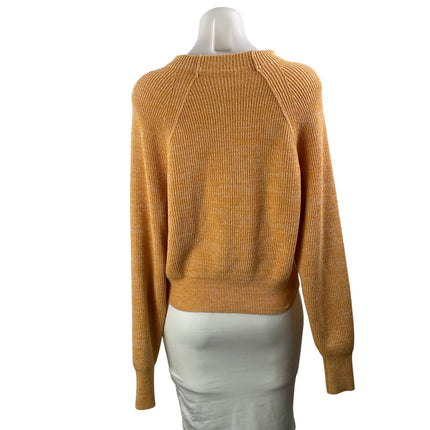 Free People Yellow Mustard Ribbed Knit Crew Neck Long Sleeve Sweater Top Size S