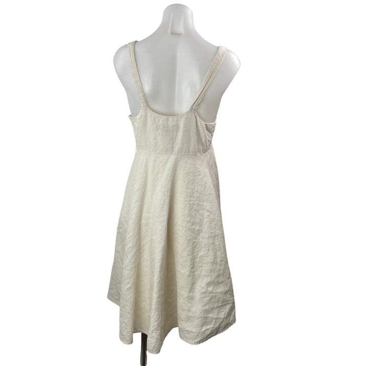 French Connection Cream 100% Linen Sleeveless Pleated A Line Midi Dress Size 8