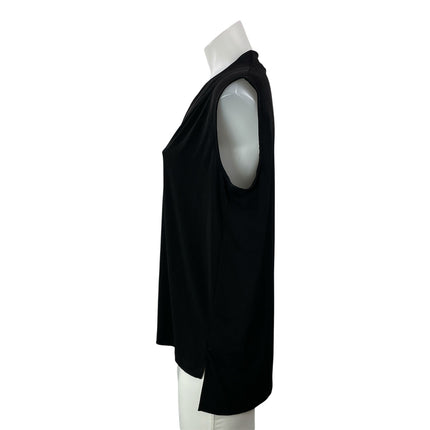 Tahari Women's Black Sleeveless V Neck Pleated High Low Tank Blouse Top Size M