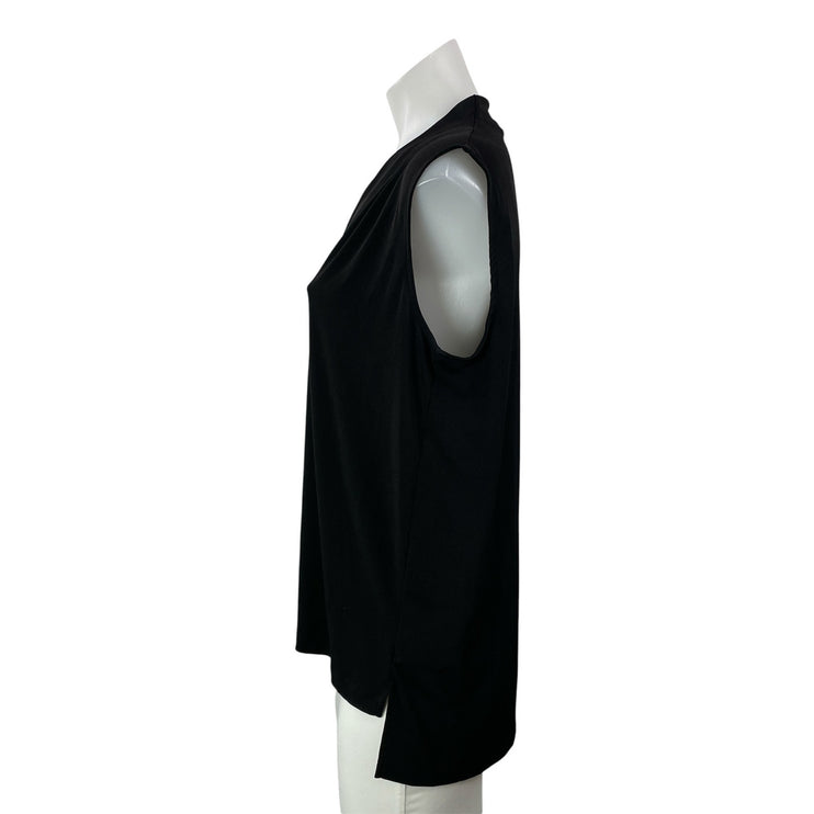 Tahari Women's Black Sleeveless V Neck Pleated High Low Tank Blouse Top Size M