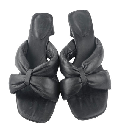 Schutz Fairy Mid Black Leather Square Toe Block Heels Slip On Sandals Size 7.5B