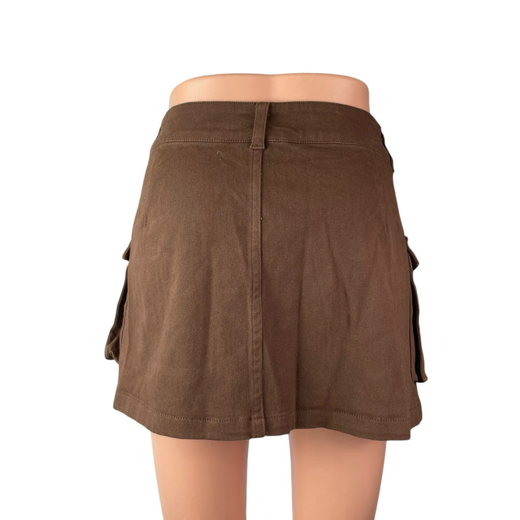 NEW Elleven Women's Brown High Waisted Cargo Utility Mini A Line Skirt Size XL