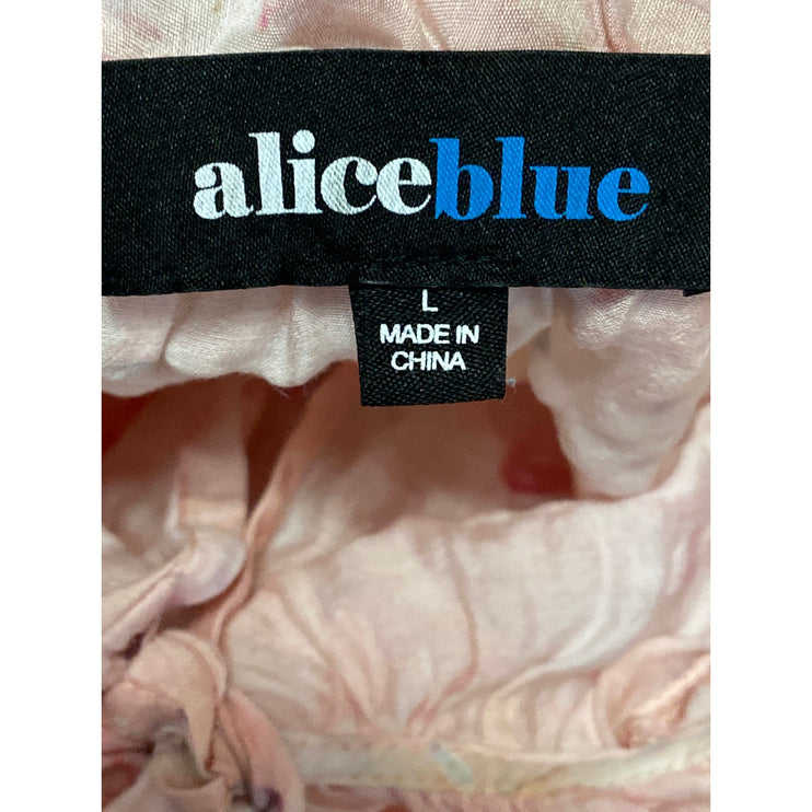 Alice Blue Women's Pink Butterfly Pink Short Puff Sleeve Tie Ruffle Blouse Top L