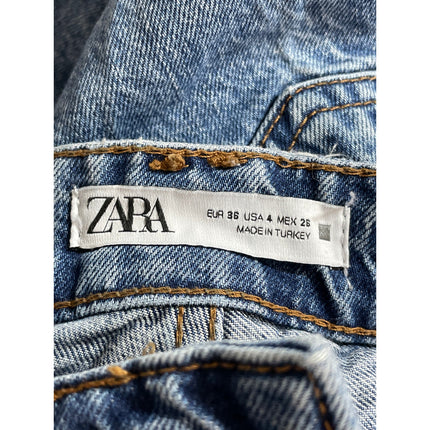 Zara Women's Blue Distressed Hem High Rise Loose Straight Denim Jeans Pants Sz 4