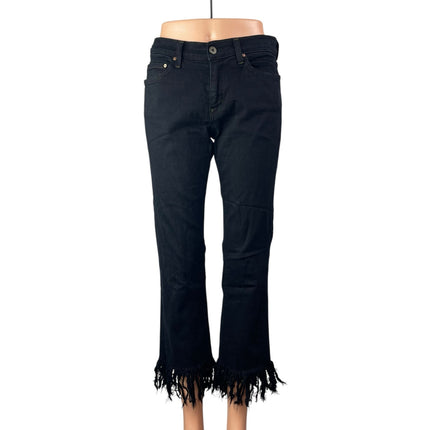 Principle Denim Innovators Black Fringe Raw Hem Mid Rise Straight Denim Jeans 27