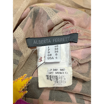 Alberta Ferretti Multicolor Floral Sleeveless Ruched Midi Tank Sheath Dress Sz 4