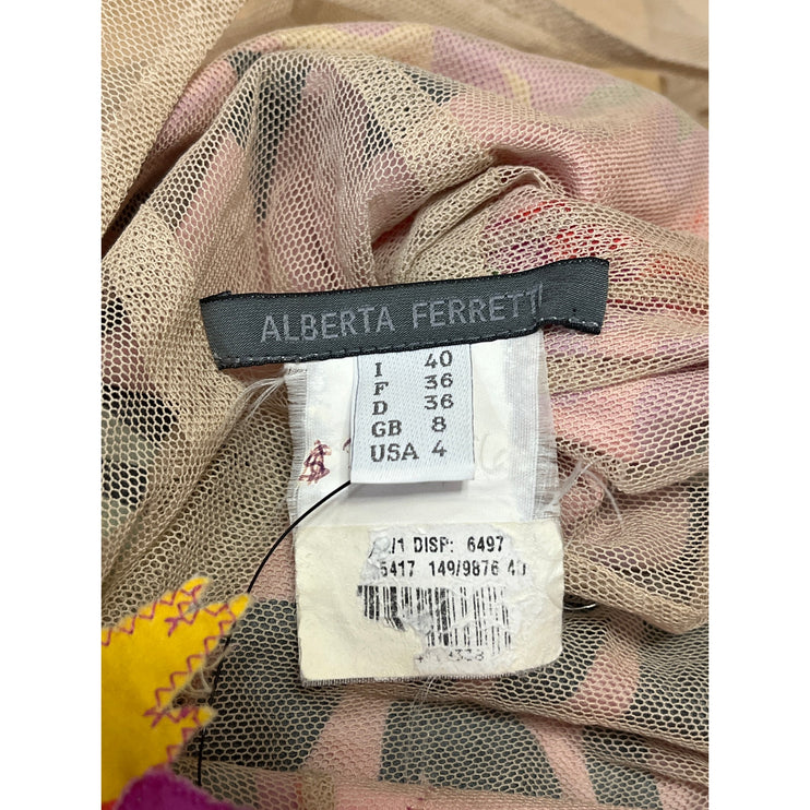 Alberta Ferretti Multicolor Floral Sleeveless Ruched Midi Tank Sheath Dress Sz 4