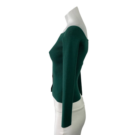 Abercrombie & Fitch Green Rib Knit Boat Neck Long Sleeve Crop Sweater Top Sz XS