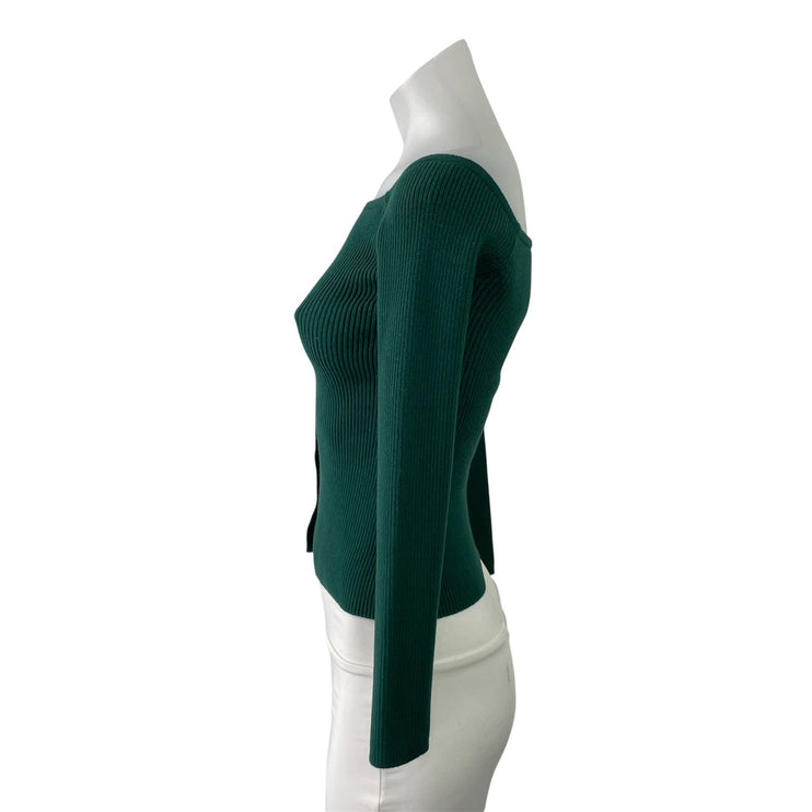 Abercrombie & Fitch Green Rib Knit Boat Neck Long Sleeve Crop Sweater Top Sz XS