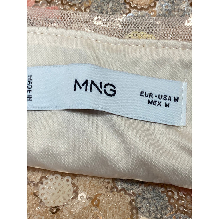 MNG Mango Women's Multicolor Geometric Sequin Side Zip Mini Pencil Skirt Size M