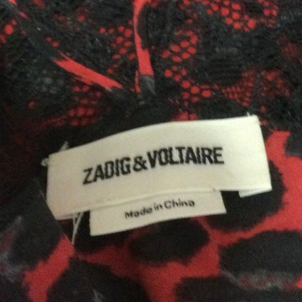 Zadig & Voltaire Christy Leopard Red Black Silk Satin Cami Camisole Tank Top S