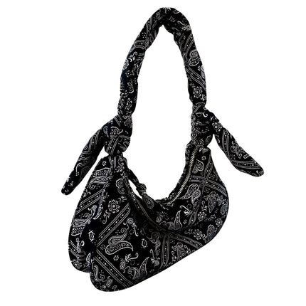 Zara Women's Black Paisley Bandana Print Hobo Boho Y2k Shoulder Handbag OS