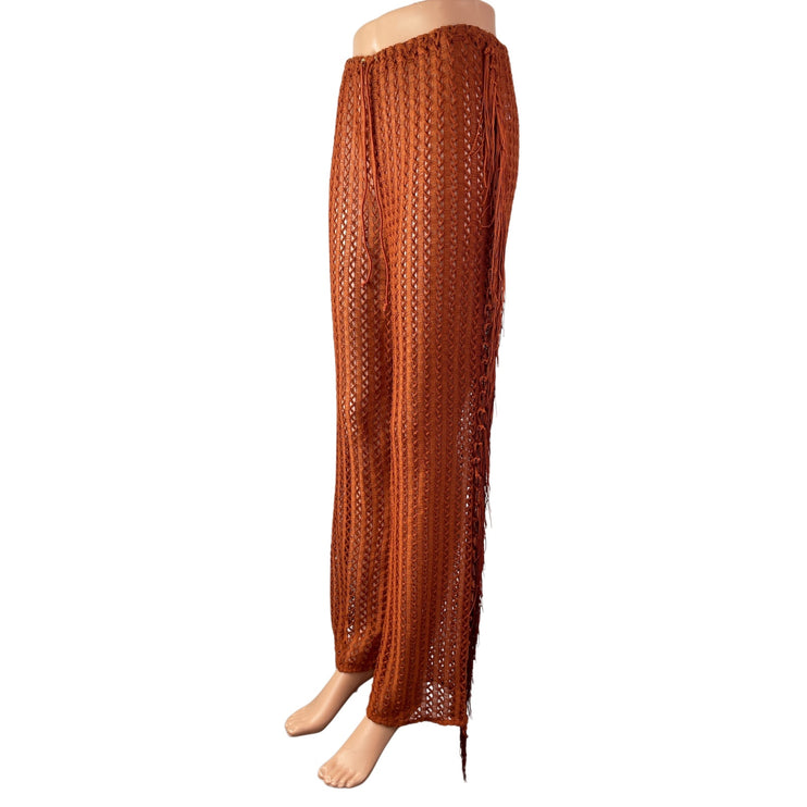 Camila Coelho Kira Women's Brown Sheer Crochet Summer Cover Up Trousers Pants S