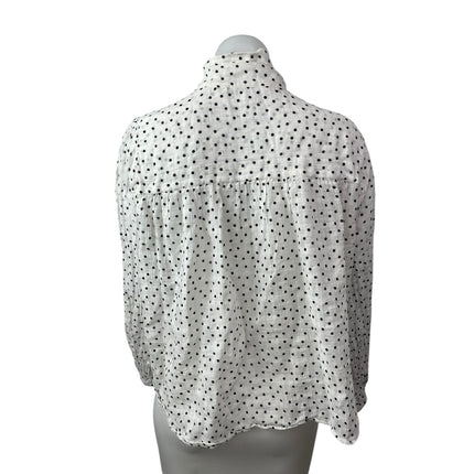 Zara Women's White Polka Dots Balloon Long Sleeve Tie High Neck Blouse Top Sz L