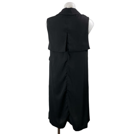 Topshop Women's Black Long Sleeves Notch Open Front Knee Length Vest Top Size 4
