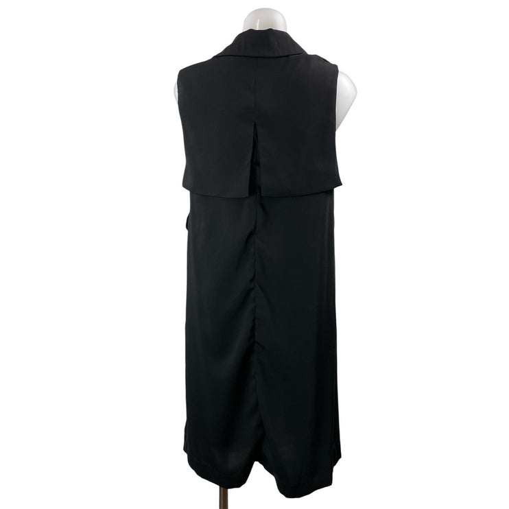 Topshop Women's Black Long Sleeves Notch Open Front Knee Length Vest Top Size 4