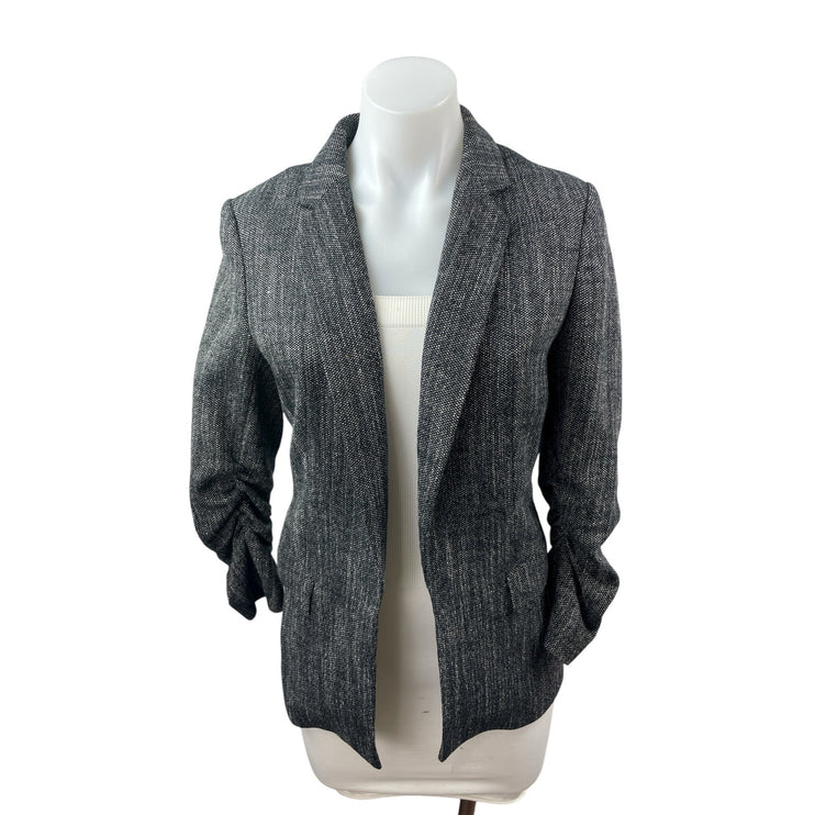 H&M Women's Gray Tweed Ruched Long Sleeve Notched Lapel Blazer Coat Jacket Sz 6