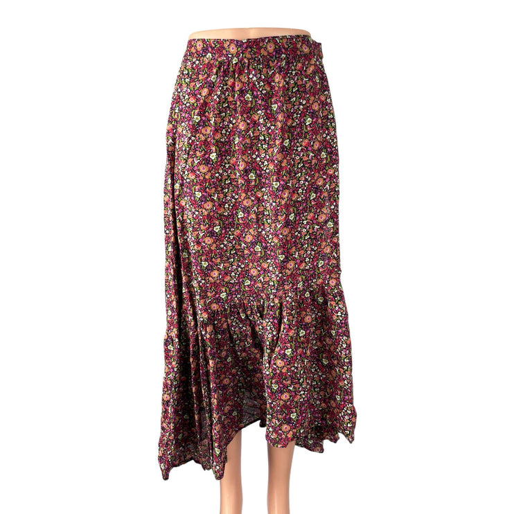 BA&SH Sena Multicolor Floral High Rise Asymmetrical Midi Wrap A-Line Skirt Sz 1