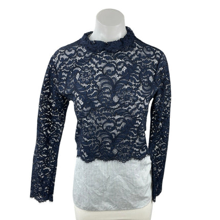 Sandro Cindel Floral Lace Stripe Poplin Shirt  Long Sleeve Layered Blouse Top 2
